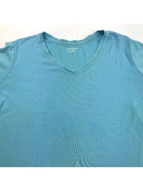 St Johns Bay Womens Blue Short Sleeve V-Neck Shirt Top 2X